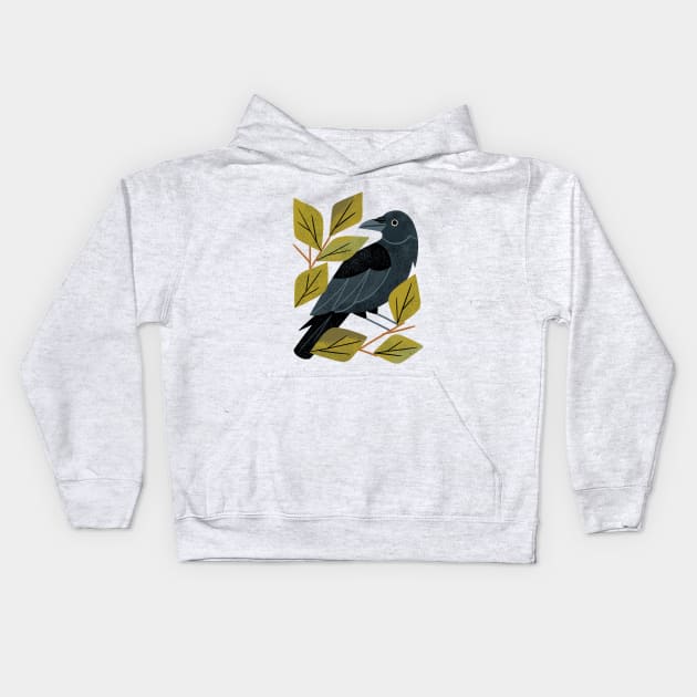 Perching Raven Kids Hoodie by Renea L Thull